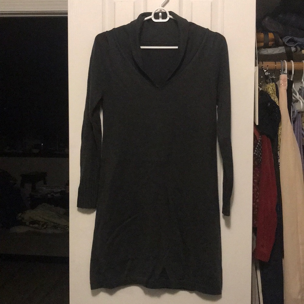 Dark grey shawl collar sweater dress
